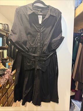 torrid Black Long-Sleeve Button-Front Shirt Dress with Waist Tie